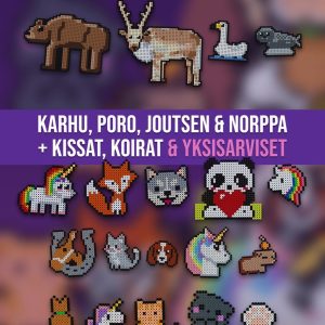 70+ eläinkaaviota hamahelmille – karhu, poro, laulujoutsen ja saimaannorppa sekä kissat, koirat ja yksisarviset